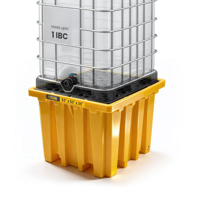 IBC Tote Spill Containment Pallet Combo (4-Pack) – 53" x 53" x 35" HDPE, 343-Gal Sump, Yellow