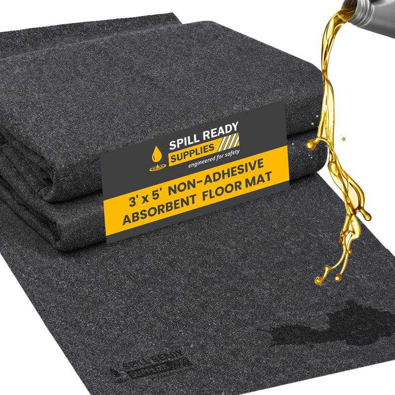 Non-Adhesive Absorbent Floor Mat Roll 3ft x 5ft | Industrial Safety Sorbent Mat 3mm Black | Slip Resistant