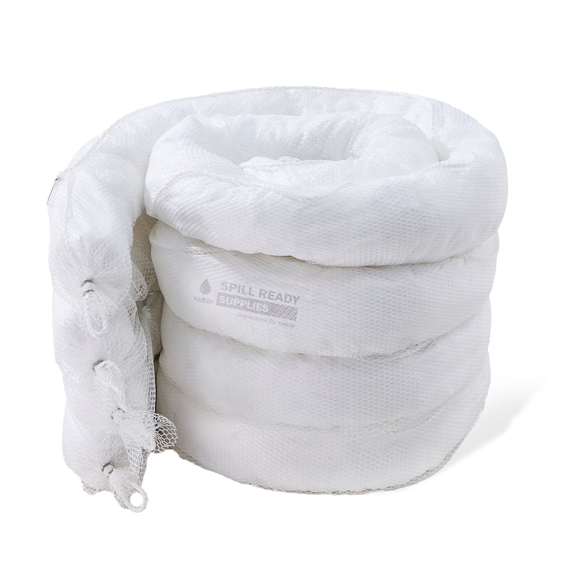 Oil Absorbent Boom 5in x 10ft | Marine Oil Spill Containment Boom for Water Fuel Petroleum | Linkable