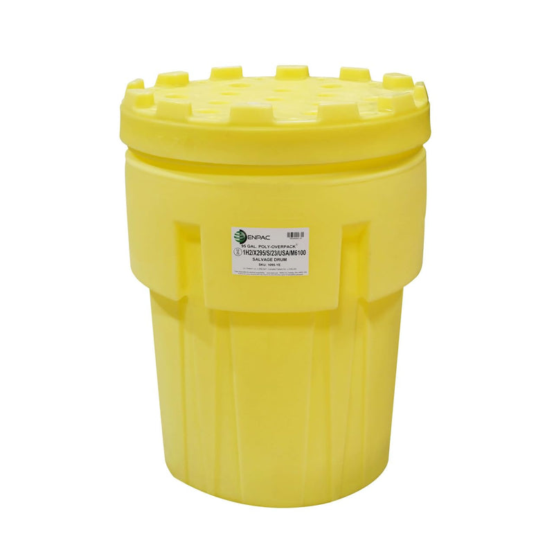 95-Gallon Poly Overpack Salvage Drum Yellow | HDPE Emergency Spill Response Drum for Leaking Containers Hazmat