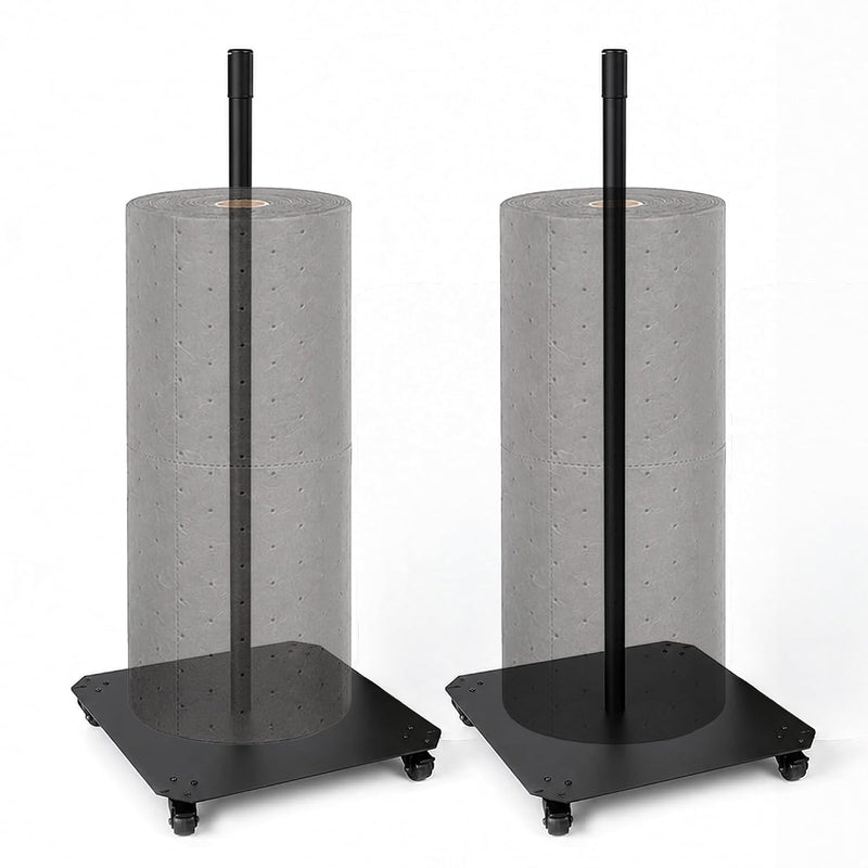 2-pack mobile sorbent roll dispensers, steel stands with casters