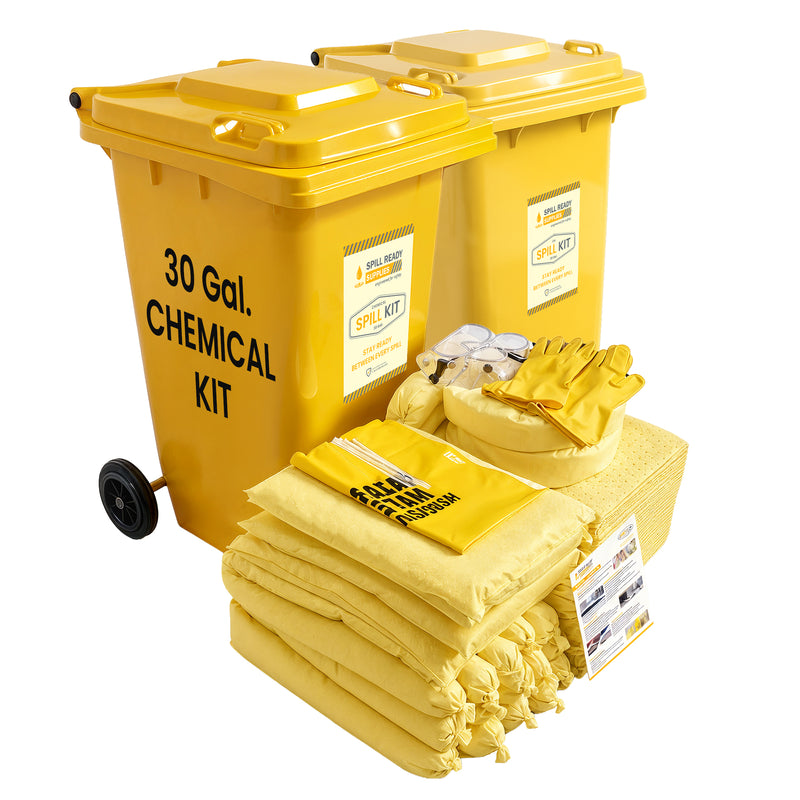 2-Pack Chemical Spill Kit Combo - 30 Gallon, Wheeled Bin, Yellow absorbents