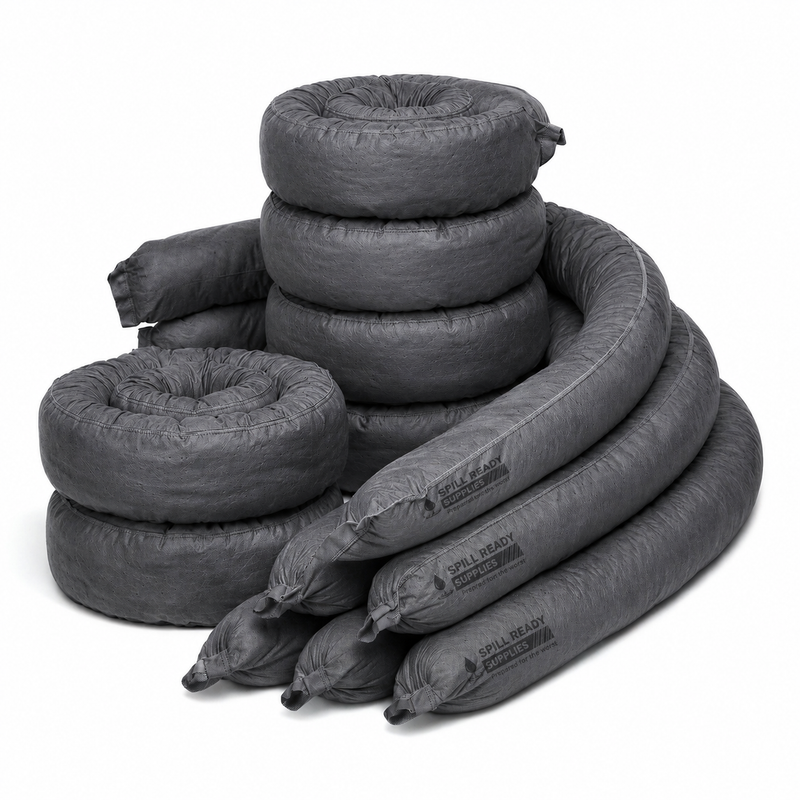 Universal Absorbent Socks 3in x 4ft Set of 12 | Grey Spill Containment Socks for Oil, Water & Coolant