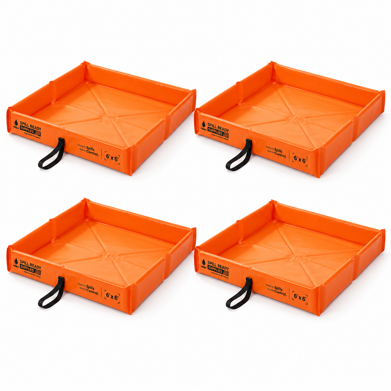 4-Pack Foam Wall Spill Containment Berms 6ft x 6ft - 130 Gal Sump Each | 22 oz PVC Duck Pond, Orange
