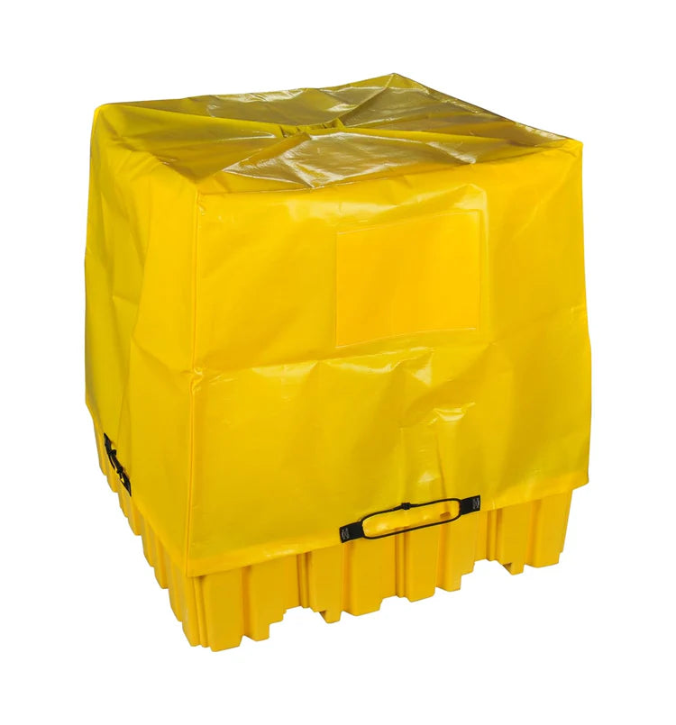 2-Drum Spill Containment Pallet with Tarp Cover Tall 50 Gal. Sump Capacity HDPE Drum Containment, Yellow
