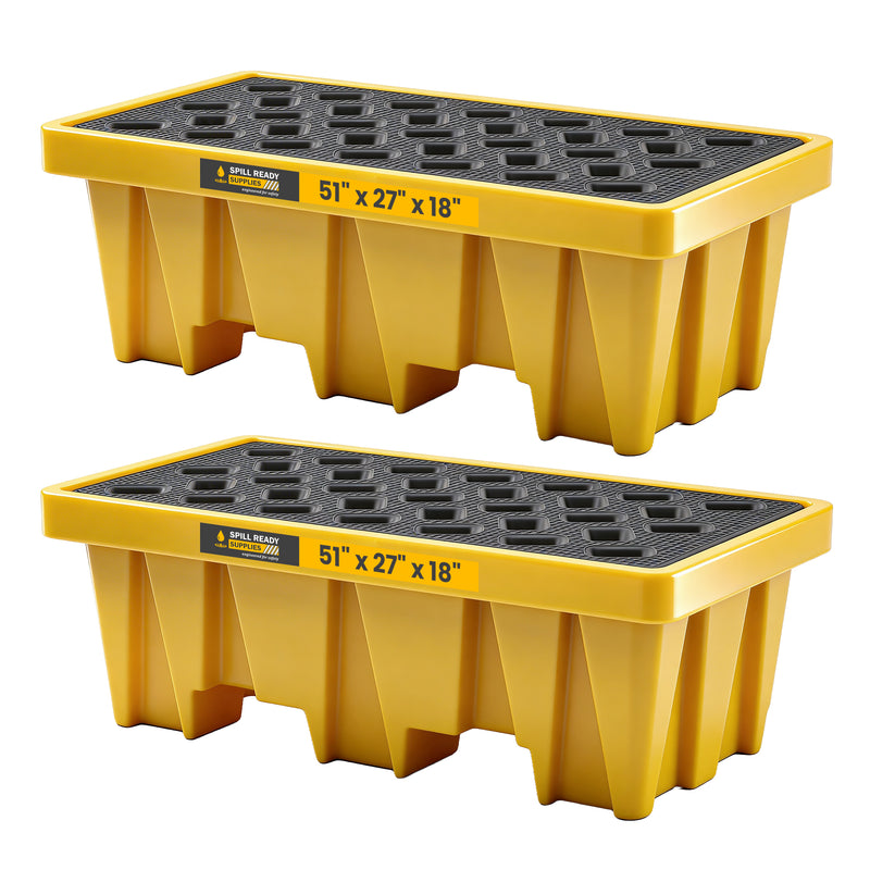 2-Pack 2-Drum Tall-Sump Pallet Combo - 51" x 27" x 18", HDPE, Yellow