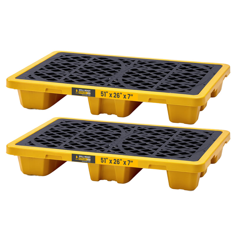 2-Pack 2-Drum Pallet Combo - 51" L x 26.25" W x 6.5" H, HDPE, Yellow