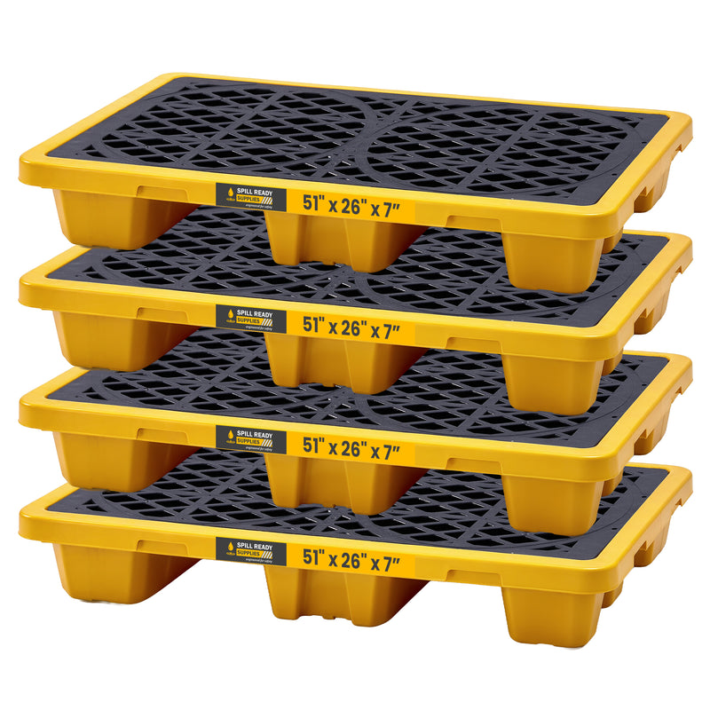 4-Pack 2-Drum Pallet Combo - 51" L x 26.25" W x 6.5" H, HDPE, Yellow