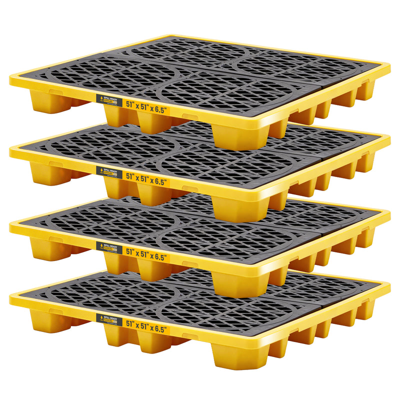 4-Pack 4-Drum Pallet Combo - 52" x 52" x 7", HDPE, Yellow