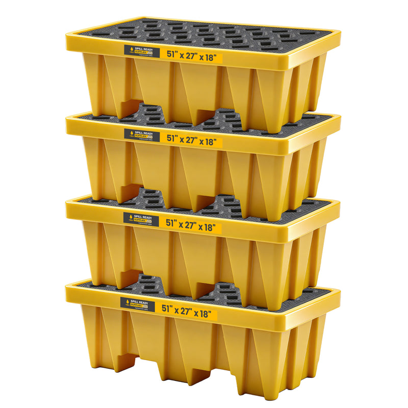 4-Pack 2-Drum Tall-Sump Pallet Combo - 51" x 27" x 18", HDPE, Yellow