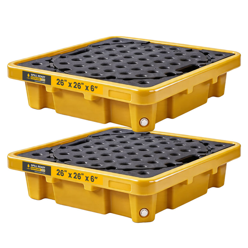 Single Drum Spill Containment Workstation Combo (2-Pack) – 26" x 26" x 7" HDPE, Yellow