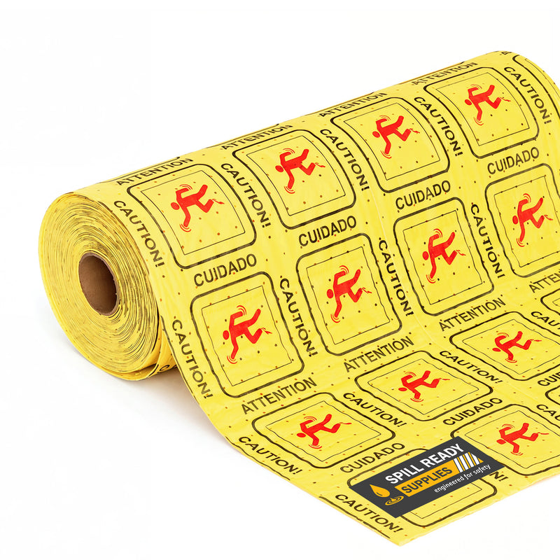 High Visibility Absorbent Roll 30in x 75ft | Yellow Printed Universal Sorbent Mat | Heavyweight Dimpled