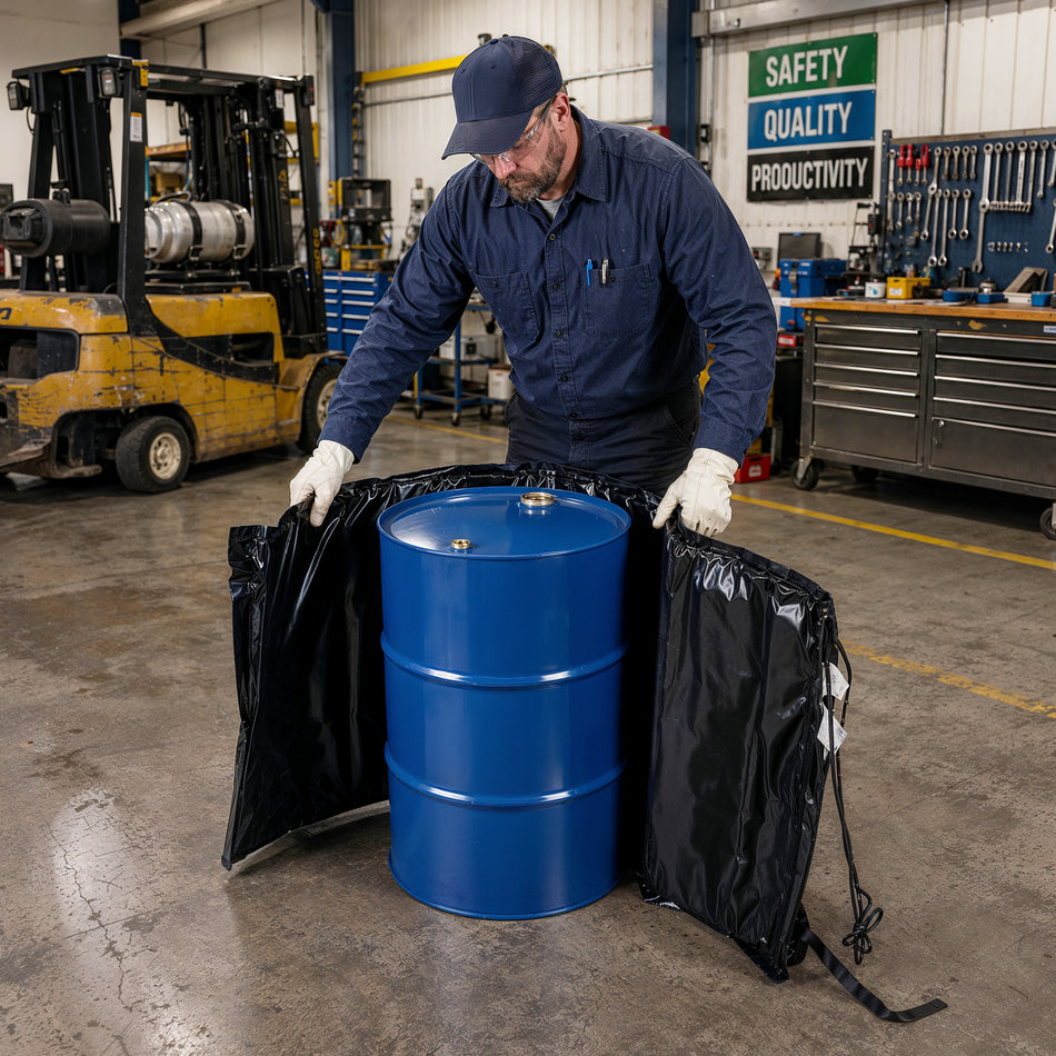 15 Gallon Drum Heating Blanket Full Coverage Electric Drum Heater for Steel & Poly Drums | Industrial Insulated Heating Wrap | Temperature Control Included