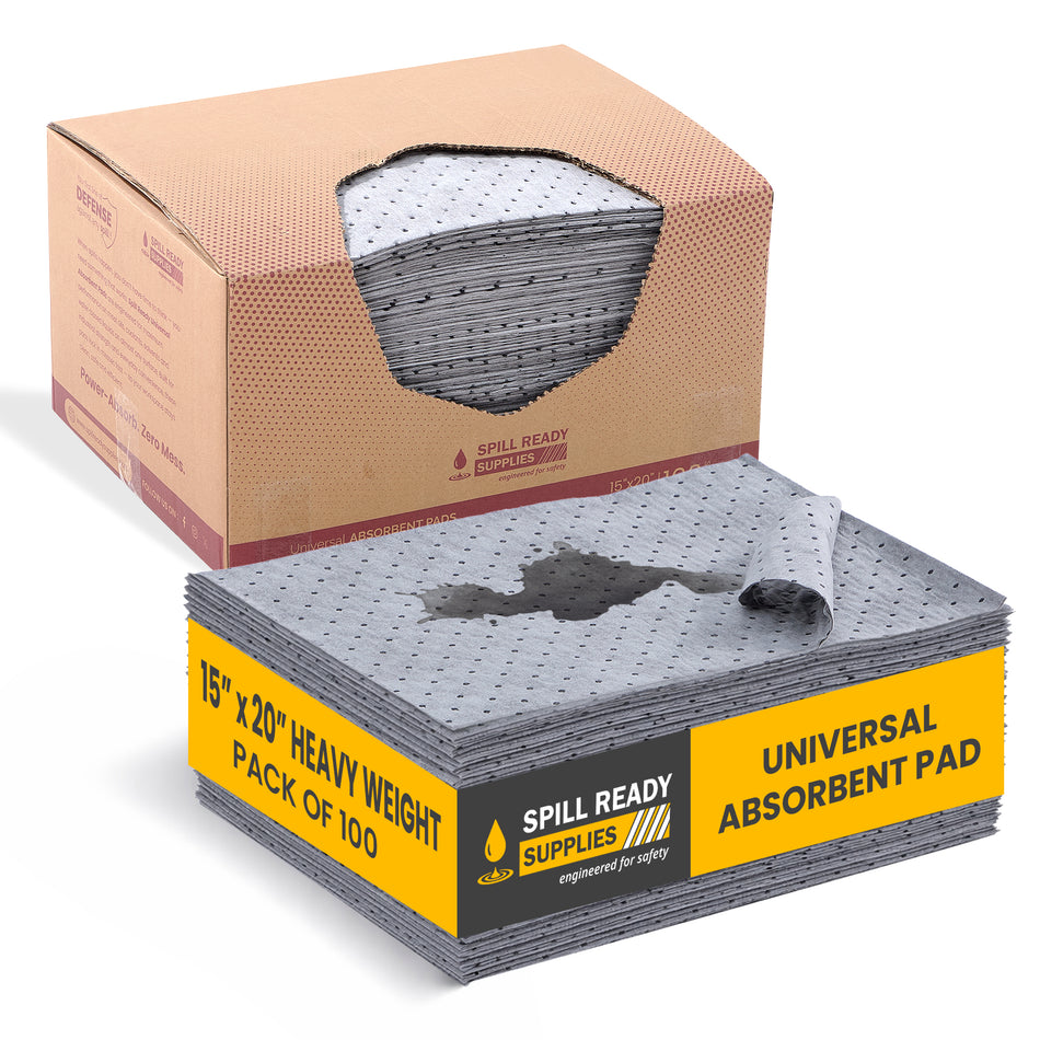 Universal Absorbent Pads 15"x20" 3mm, 100 Pack Gray