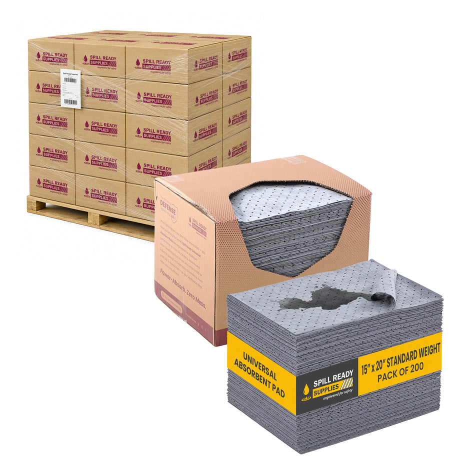 Universal Absorbent Pad Case Combo – 15" x 20", 20 Boxes of 200 (2mm Standard, Gray)