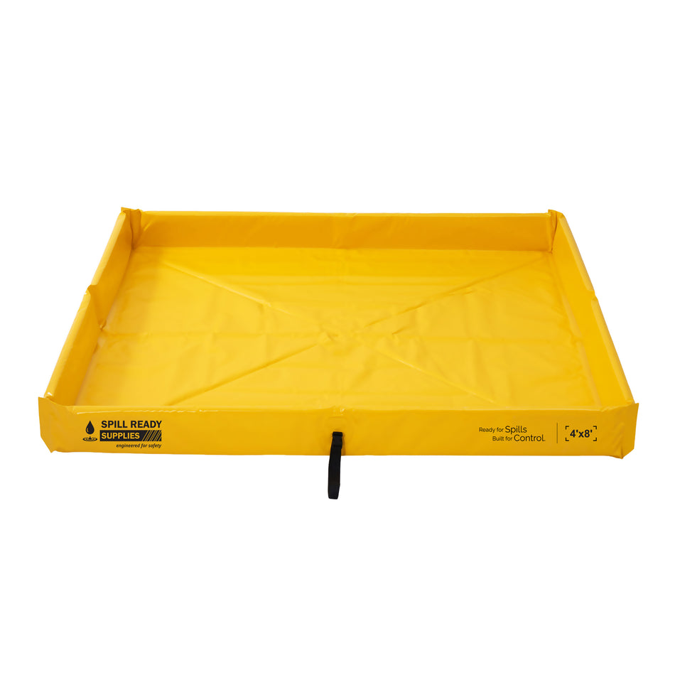 Foam Wall Spill Containment Berm, 22oz PVC coated | 4' x 8' x 6inch | Yellow | 3/4"-1" Drain