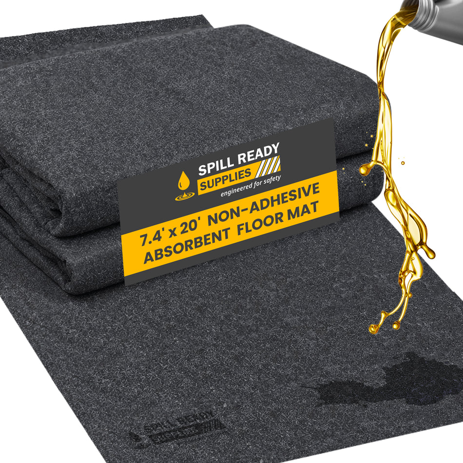 Non-Adhesive Absorbent Floor Mat Roll 4ft x 20ft | Industrial Safety Sorbent Mat 3mm Black | Slip Resistant