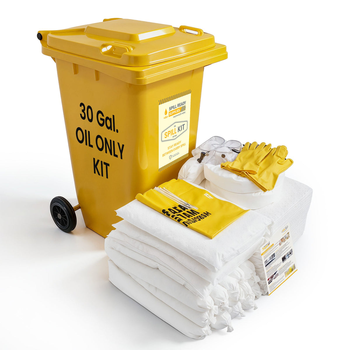 Oil Spill Kit 30 Gallon Wheeled Bin White