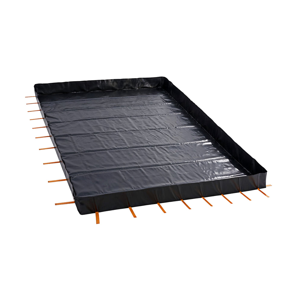 L-Bracket Spill Containment Berm, 30oz PVC Coated | 10' x 20' x 12inch | 3/4"-1" Drain | Black