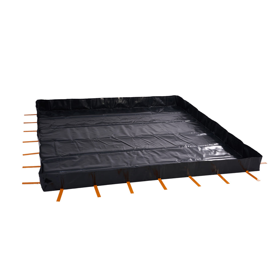 L-Bracket Spill Containment Berm, 30oz PVC Coated | 12' x 12' x 12inch | 3/4"-1" Drain | Black