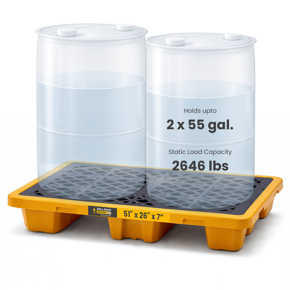 2-Drum Spill Containment Pallet, HDPE, Yellow