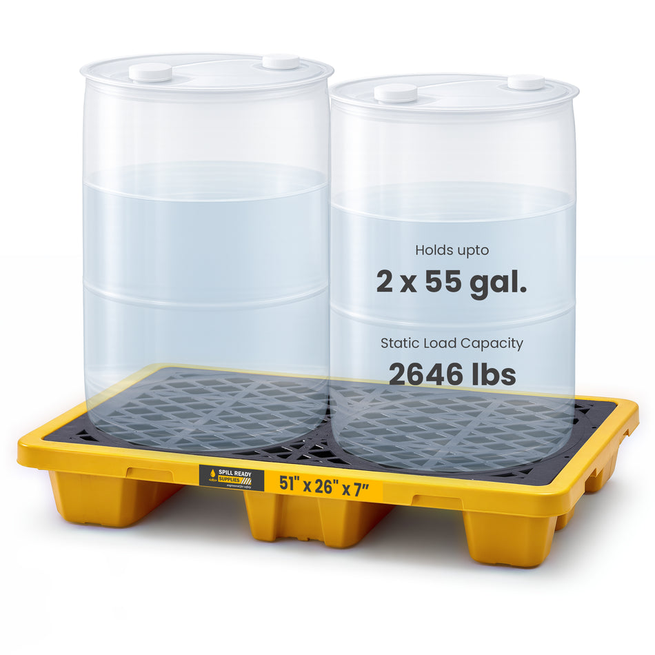 2-Drum Spill Containment Pallet, HDPE, Yellow