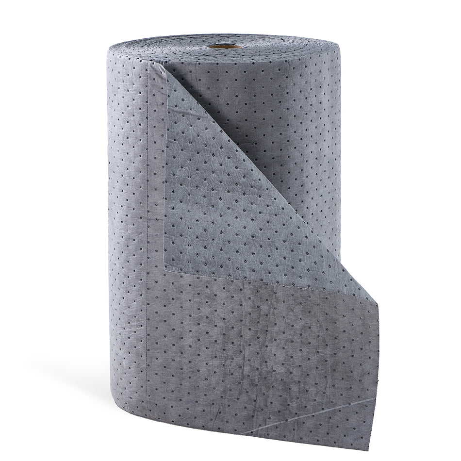 Spill Ready Universal Absorbent Mat Roll 30" x 300' - Perforated Industrial Sorbent Roll for Oil, Coolant & Water Spills - Gray Maintenance Runner