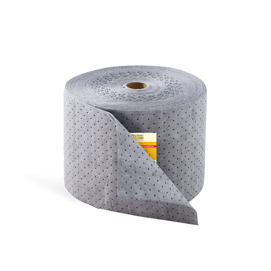 Spill Ready Universal Absorbent Mat Roll 15" x 300' - Perforated Industrial Sorbent Roll for Oil, Coolant & Water Spills - Grey Maintenance Runner