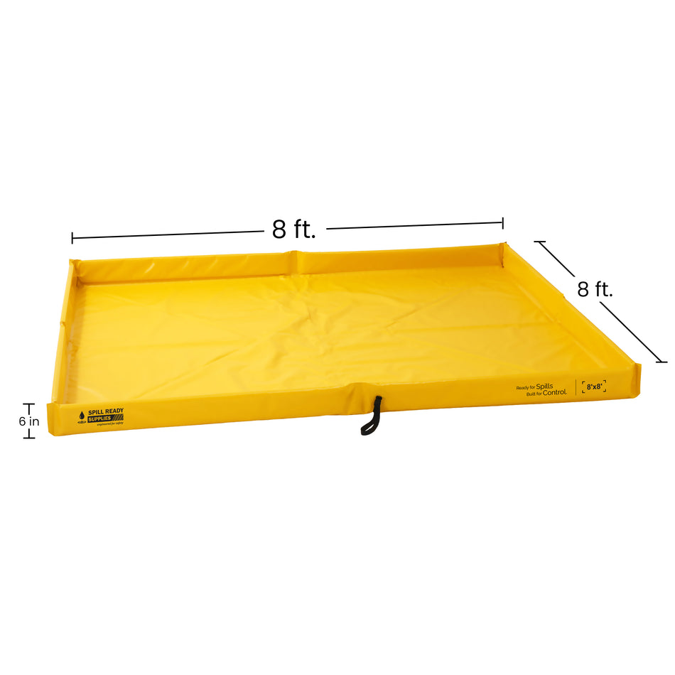 Foam Wall Spill Containment Berm, 22oz PVC coated | 8' x 8' x 6inch | Yellow | 3/4"-1" Drain