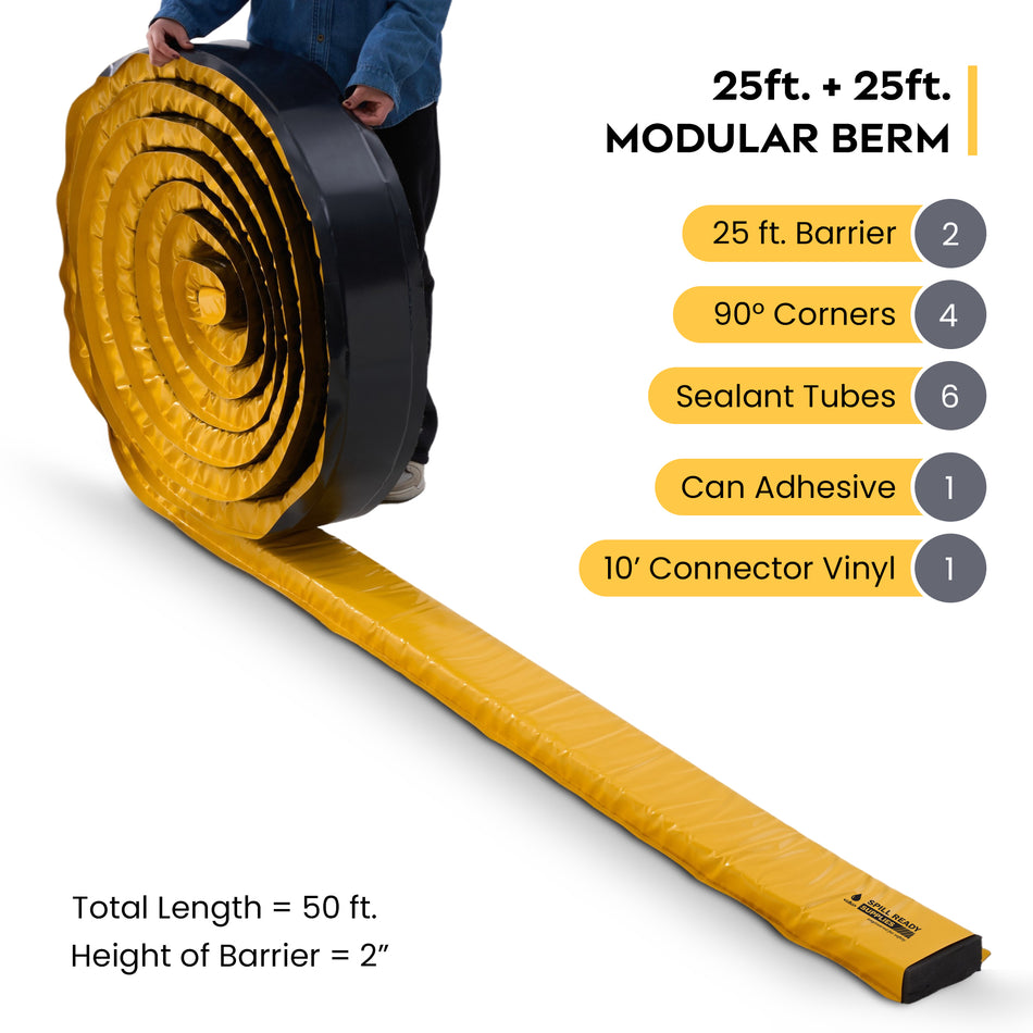 Modular Spill Containment Berm Kit 50ft | Build A Berm System | Expandable Industrial Spill Berm