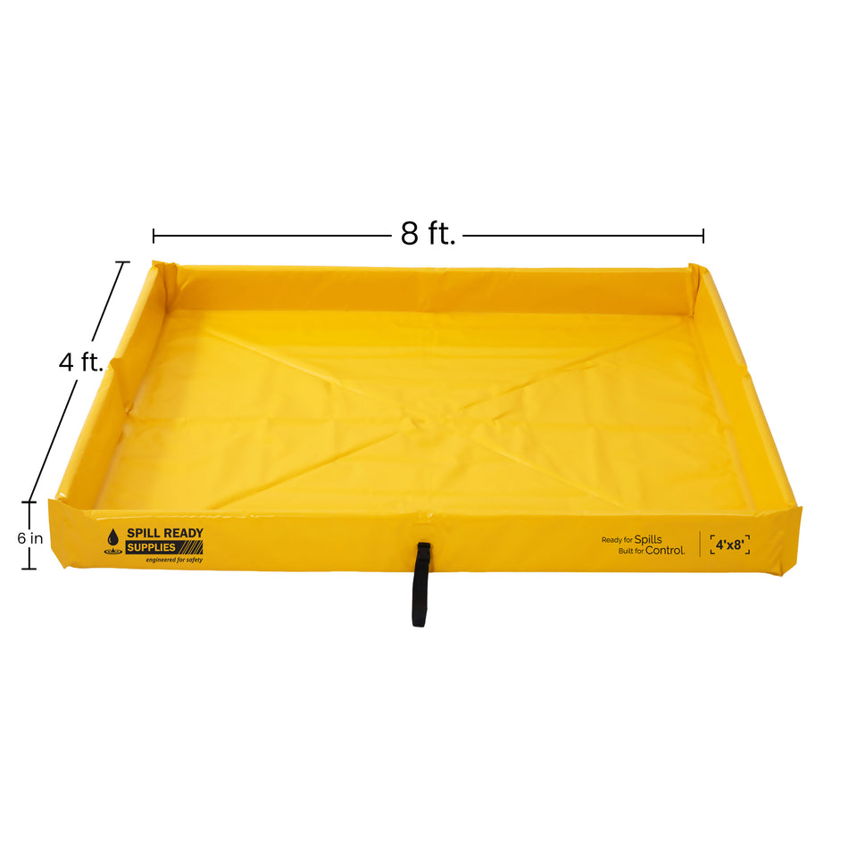 Foam Wall Spill Containment Berm, 22oz PVC coated | 4' x 8' x 6inch | Yellow | 3/4"-1" Drain