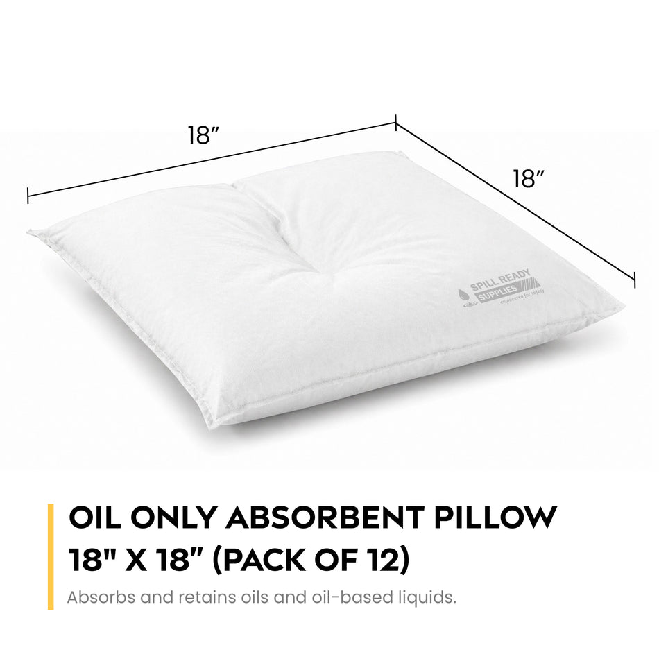 Oil Absorbent Pillows 18x18in 12-Pack | Industrial Spill Containment Pillows for Oil Water Coolant | Reusable