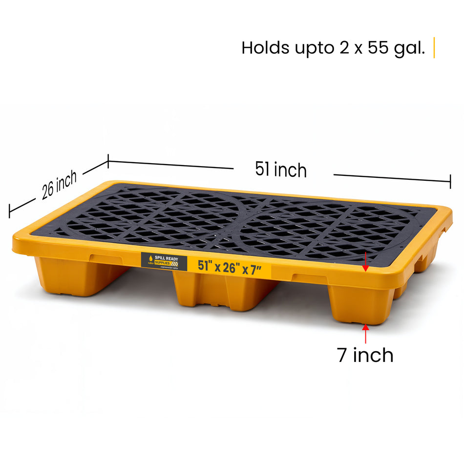 2-Drum Spill Containment Pallet, HDPE, Yellow
