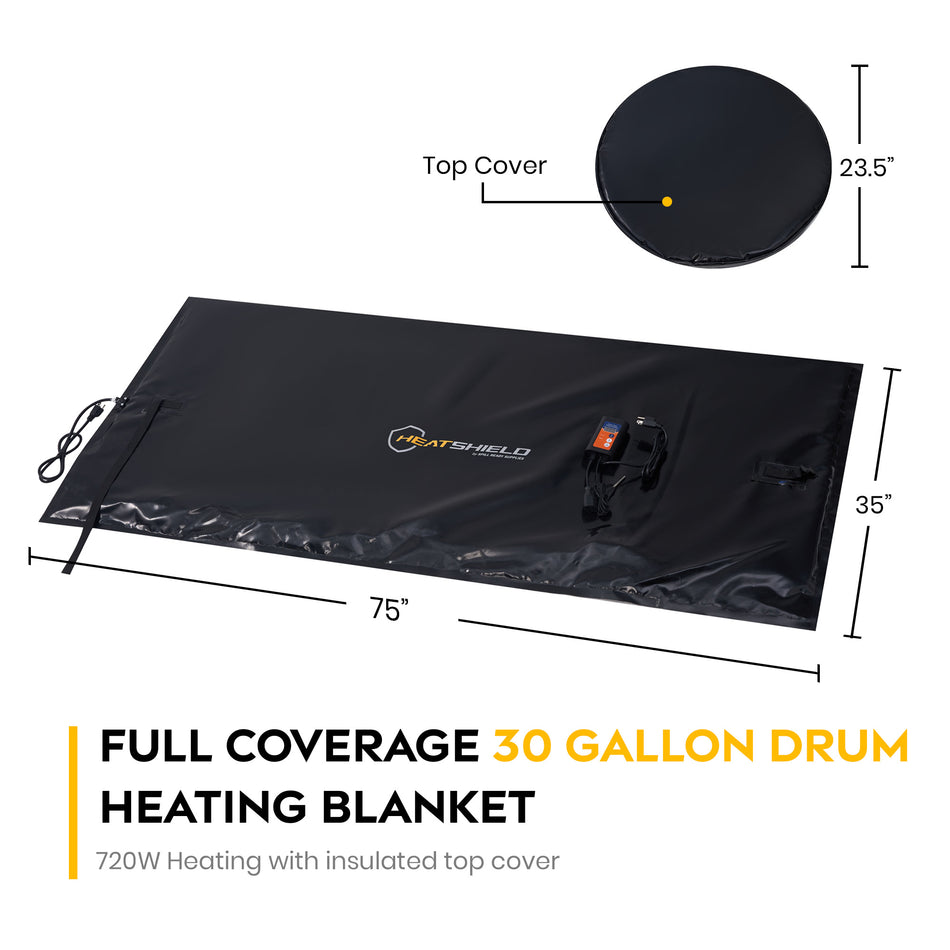 30 Gallon Drum Heating Blanket Full Coverage Electric Drum Heater for Steel & Poly Drums | Industrial Insulated Heating Wrap