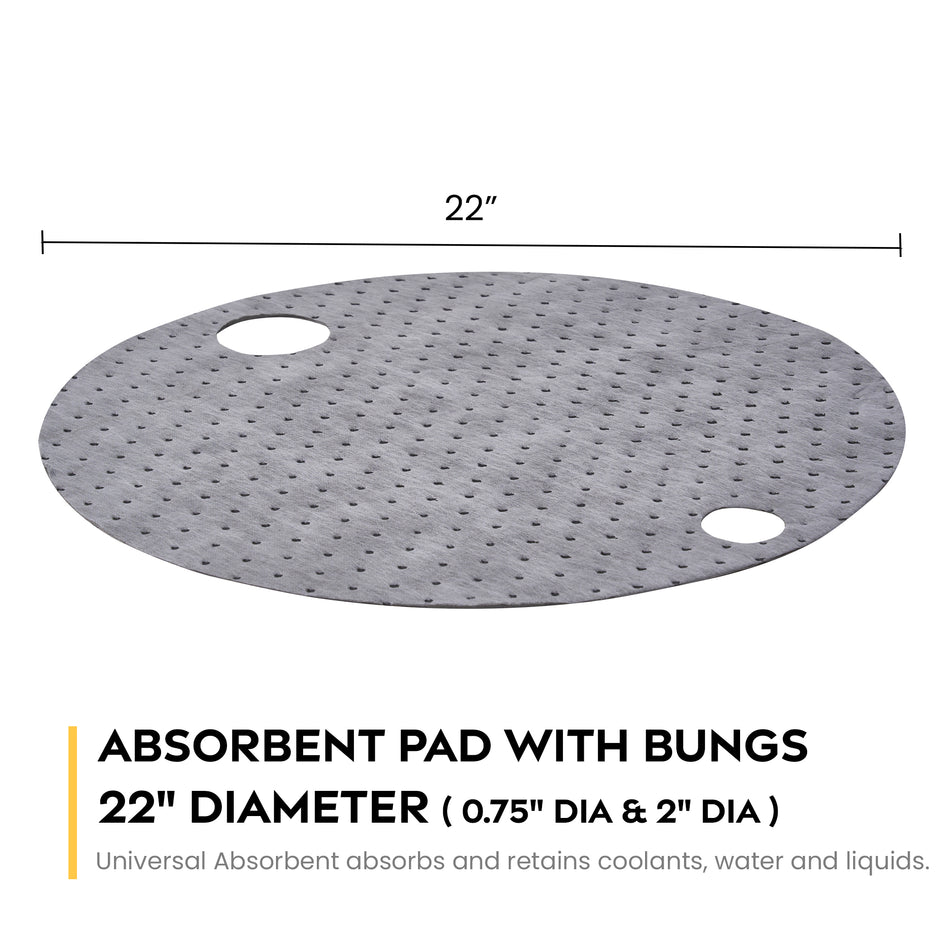 55 Gallon Drums Absorbent Pads with Bungs (.75" Dia. and 2" Dia) - 25 Pads - 22" Diameter | Heavy Weight