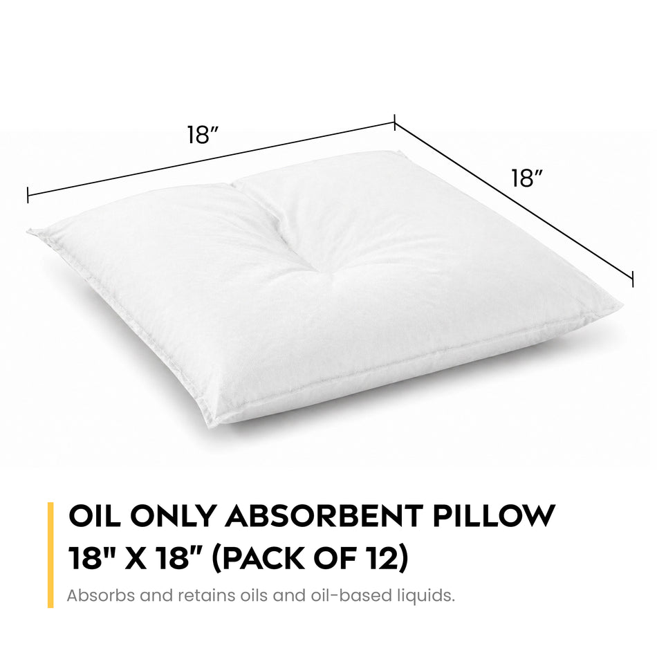 Oil Absorbent Pillow - 18" x 18" - Absorbs .5 gal./Pillow | 12 PACK