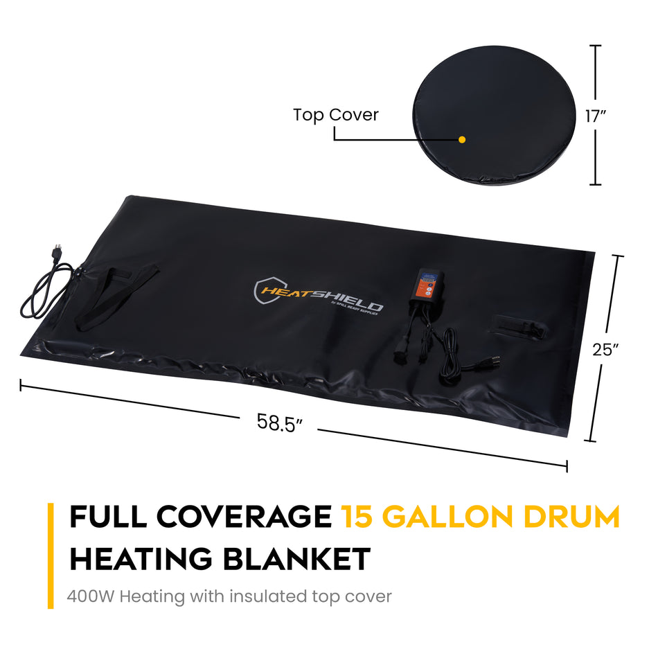 15 Gallon Drum Heating Blanket Full Coverage Electric Drum Heater for Steel & Poly Drums | Industrial Insulated Heating Wrap