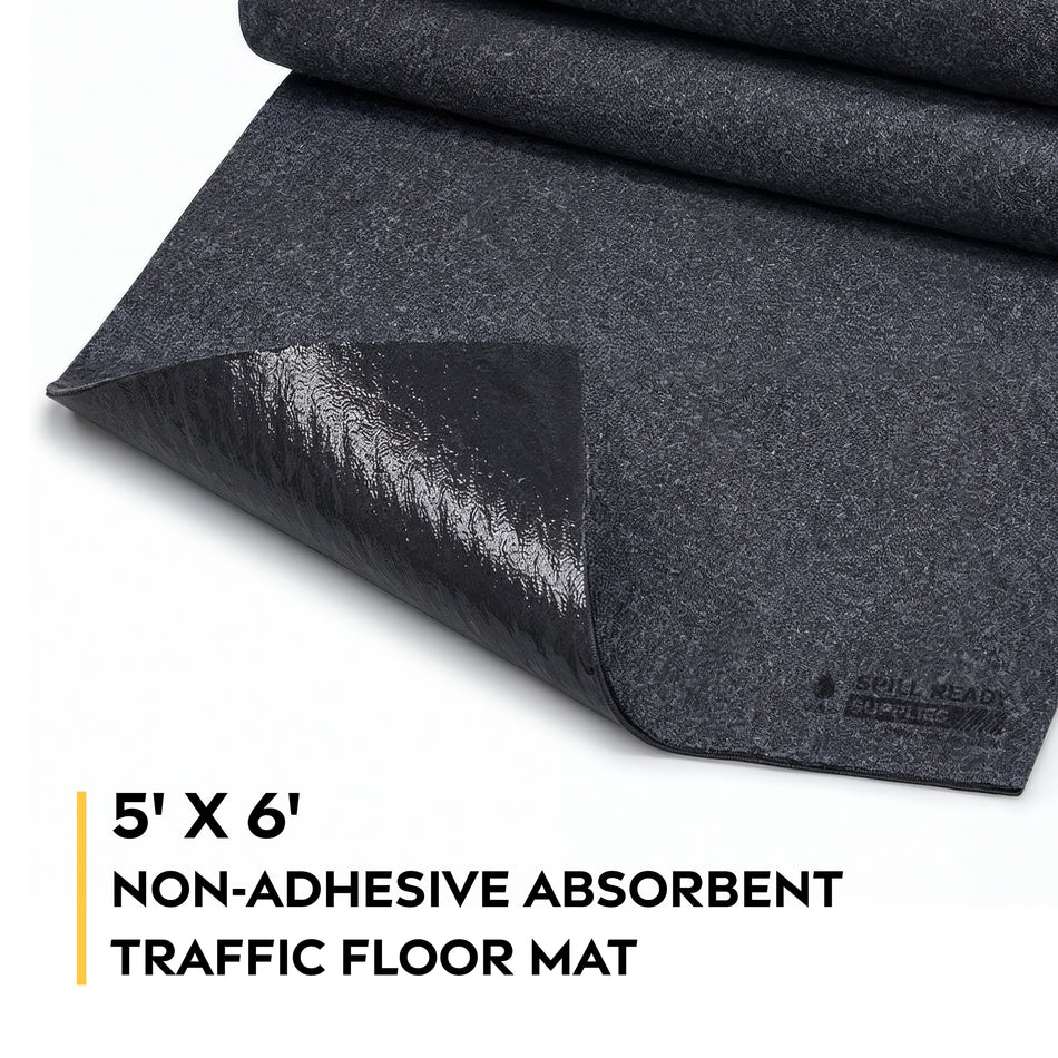 Non-Adhesive Absorbent Floor Mat Roll 5ft x 6ft | Industrial Safety Sorbent Mat 3mm Black | Slip Resistant