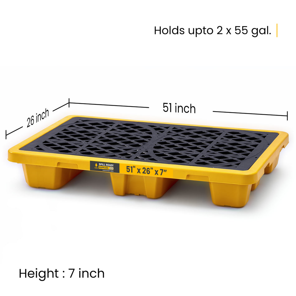 2-Drum Spill Containment Pallet, HDPE, Yellow