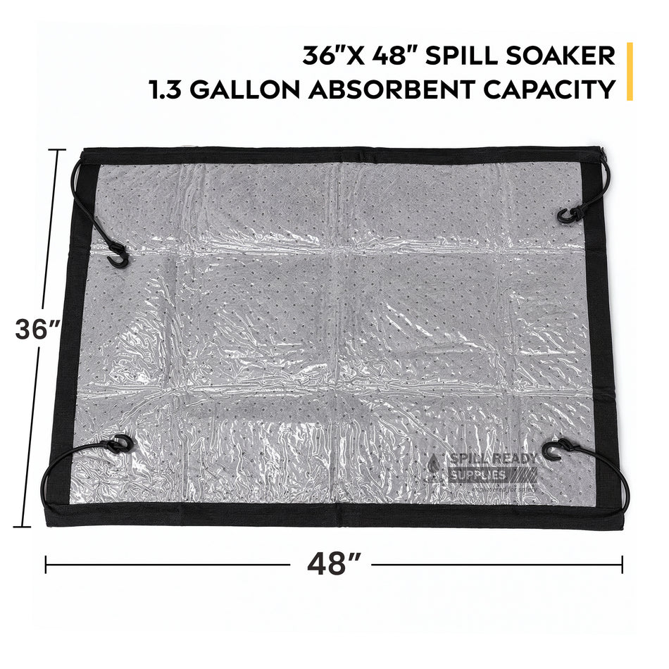 Spill Soaker Pad 36" × 48" with 1.3 Gallon Absorbent capacity | Equipment Drip Pad | Floor Protection for Leaks and Drips