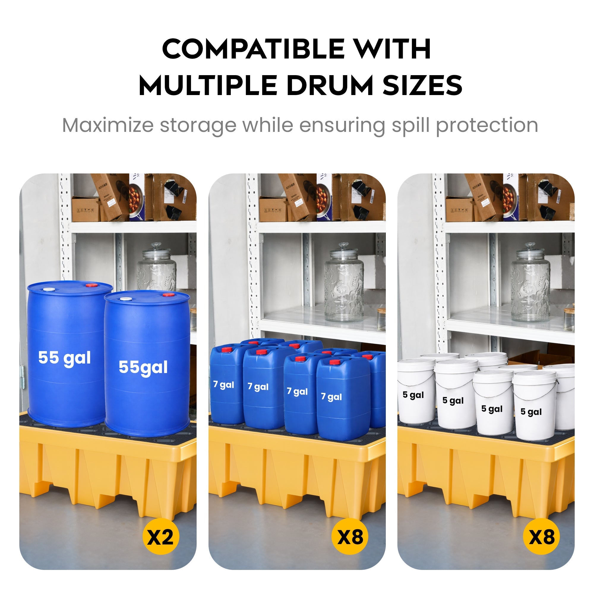 2-Drum Spill Containment Pallet Tall-Sump HDPE Yellow