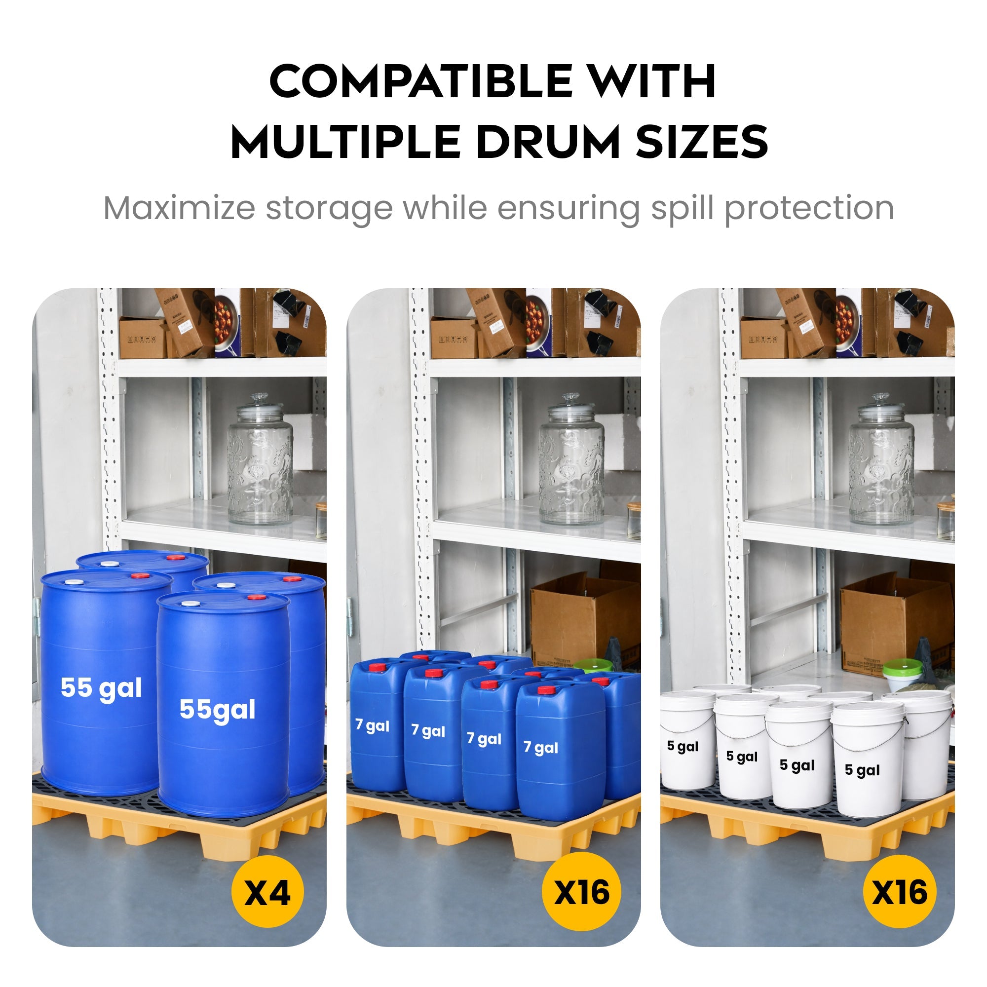 4-Drum Spill Containment Pallet HDPE Yellow