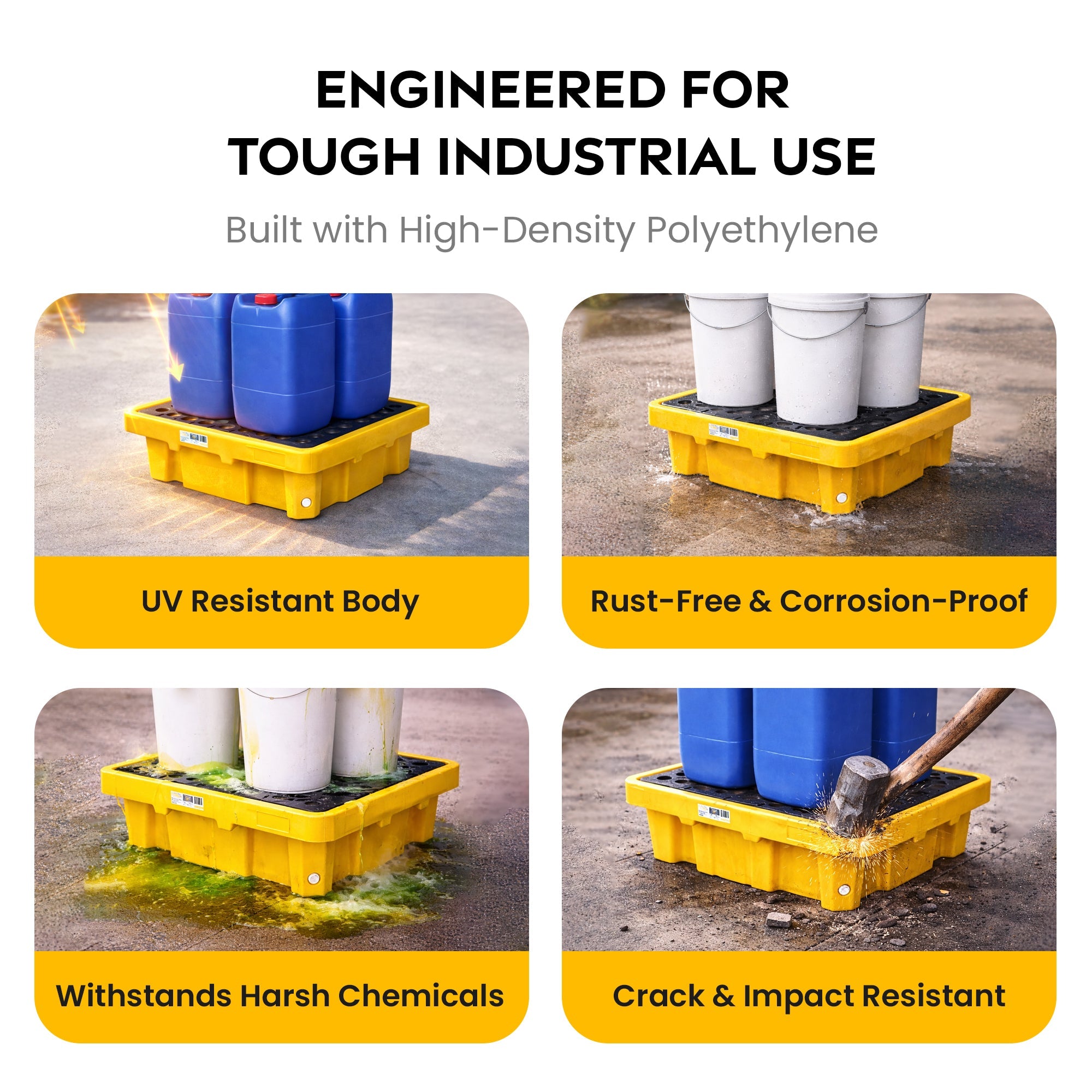 2-Drum Spill Containment Pallet Tall-Sump HDPE Yellow