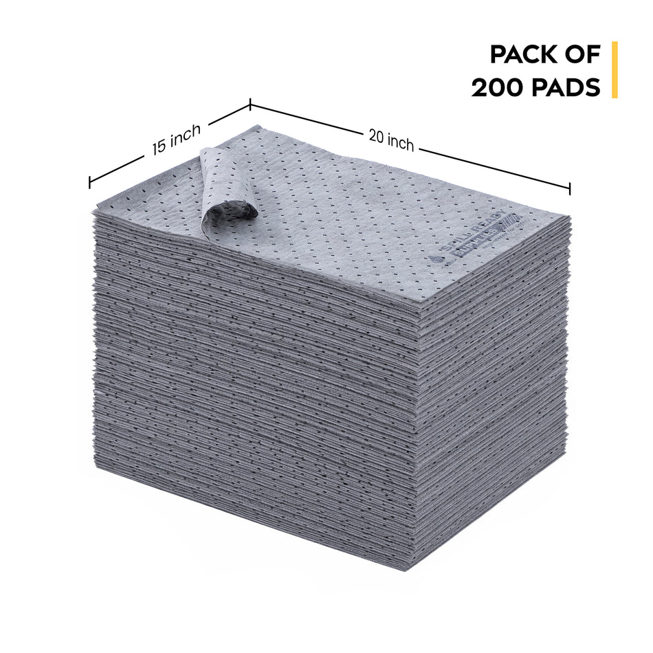 Universal Absorbent Pads 15"x20" 2mm, 200 Pack Gray