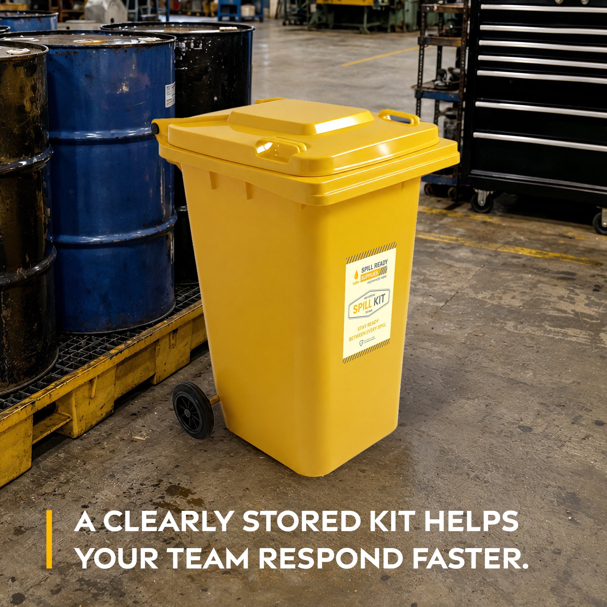 Universal Spill Kit 30 Gallon | Wheeled Bin | Grey Absorbents