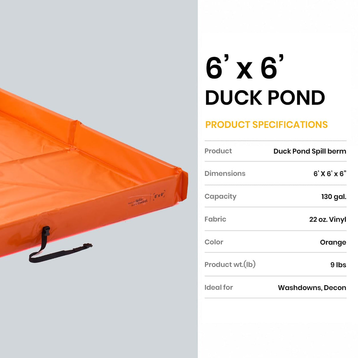 6' x 6' orange foam wall spill containment berm, 22 oz PVC – image 8