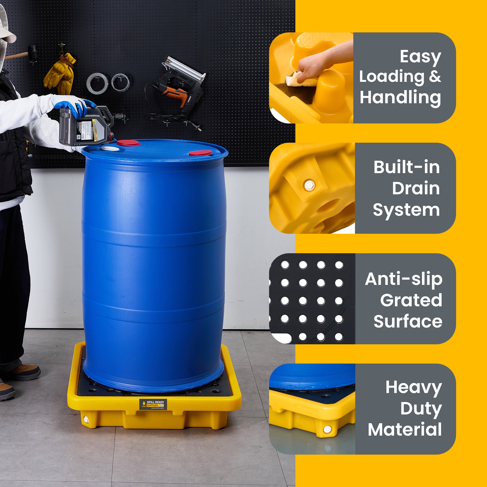 Single Drum Spill Containment Workstation 26in x 26in x 7in
