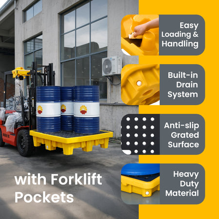 4-Drum High-Capacity Spill Containment Pallet HDPE Yellow