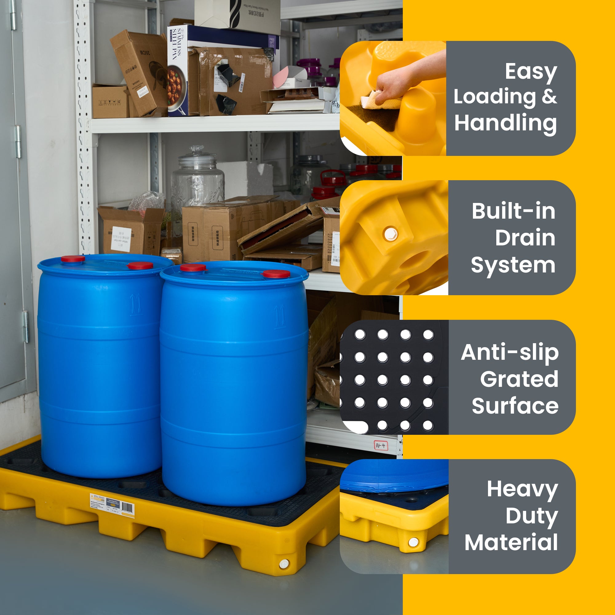 2-Drum Spill Containment Workstation HDPE Yellow