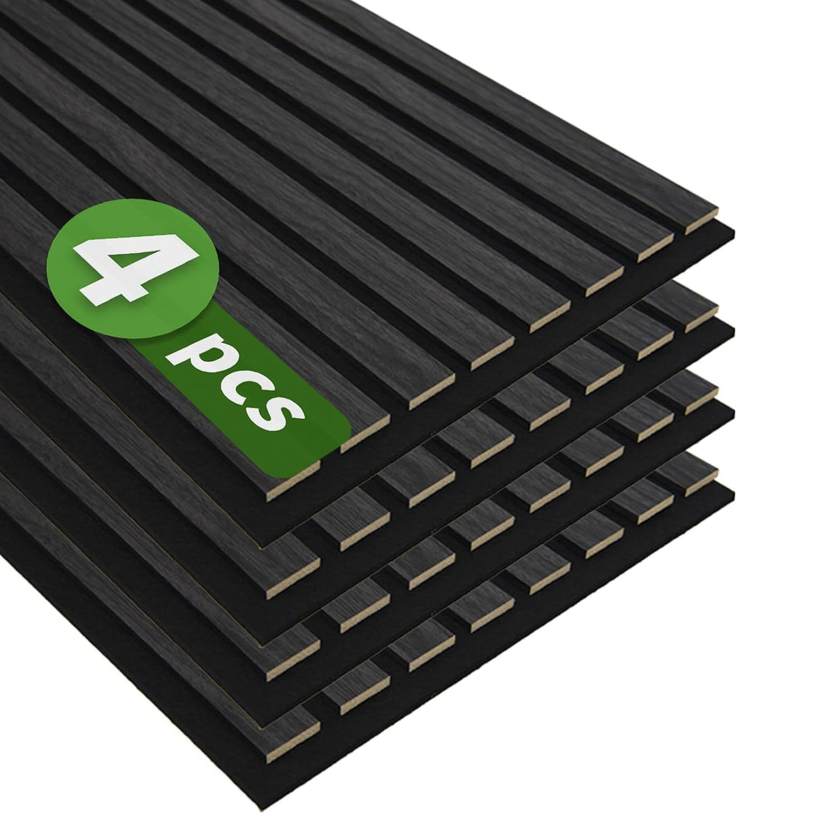 2x4 Matte Black Wood Slat Acoustic Wall Panel - Black Felt (4-Pack)